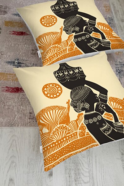 Realhomes Başında Vazo Taşıyan Etnik Afrika Desenli Modern Yer Minderi