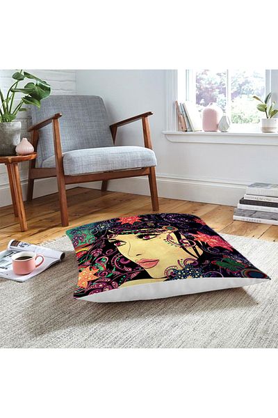 Realhomes Pernă decorativă de podea pentru fată frumoasă cu flori colorate