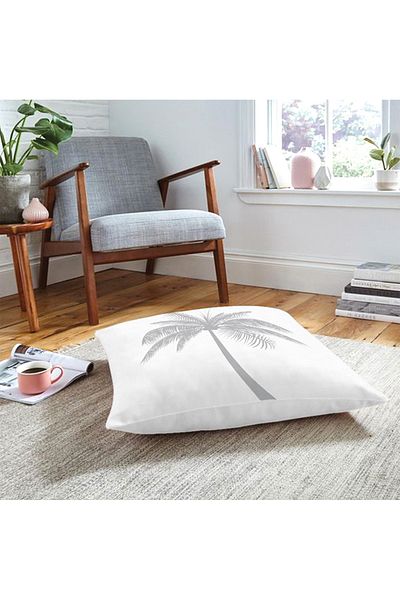 Realhomes Pernă de podea modernă cu model de palmier gri pe fundal alb
