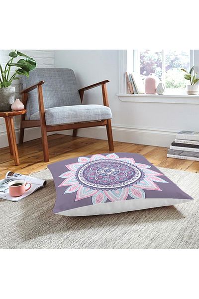 Realhomes Pernă de podea modernă cu imprimeu mandala pe fundal gri