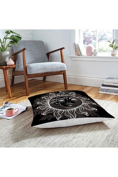 Realhomes Pernă de podea cu design special cu motiv Sun Moon