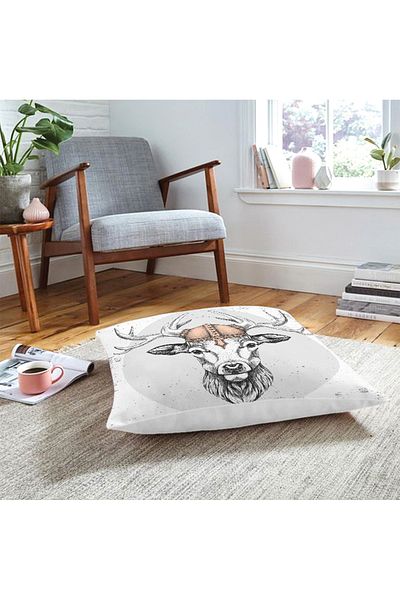 Realhomes Pernă de podea modernă cu motiv Alagey pe fundal alb