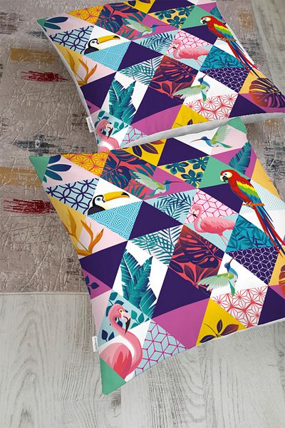Realhomes Pernă de podea imprimată cu păsări în interiorul triunghiului geometric