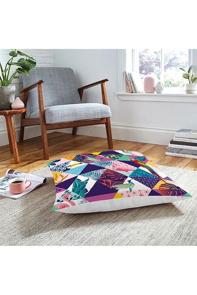 Realhomes Pernă de podea imprimată cu păsări în interiorul triunghiului geometric