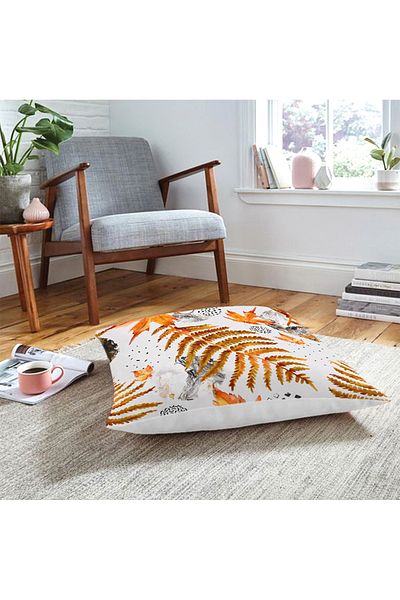 Realhomes Frunze uscate imprimate digital pernă decorativă de podea pe podea de marmură