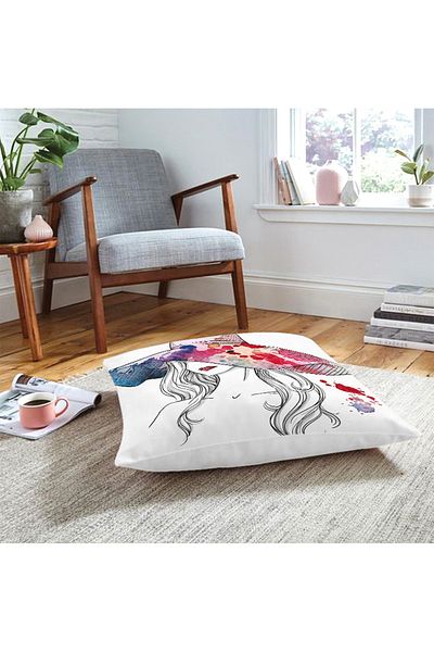 Realhomes Fashion Girl Hat Special Design Digital Printed Floor Cushion