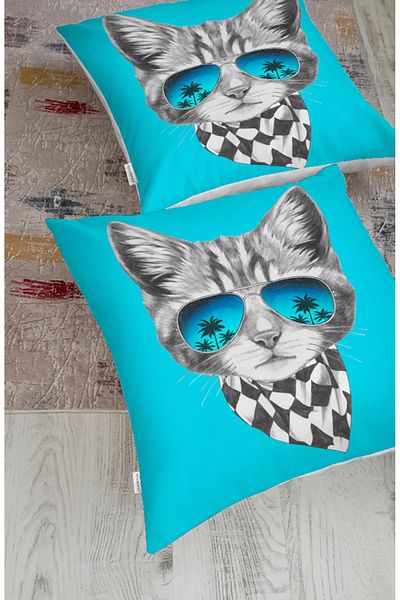 Realhomes Pernă de podea cu animale modernă, cu model de pisică drăguță, imprimată digital (1000 gr umplută în interior)