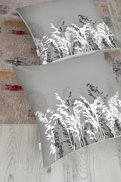 Realhomes Pernă de podea cu design special cu motiv de flori albe pe fundal gri
