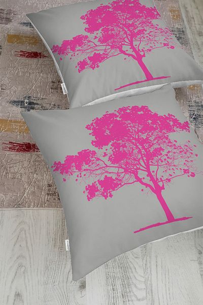 Realhomes Pernă decorativă de podea cu design din lemn fucsia pe podea gri