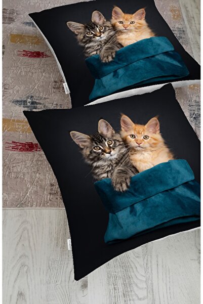Realhomes Sevimli Kedi Desenli Dijital Baskılı Modern Hayvan Yer Minderi (100...