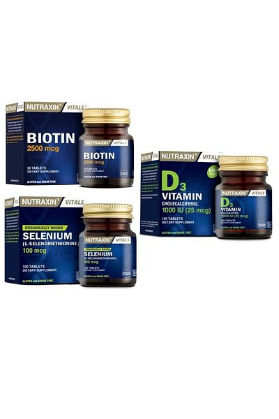 Nutraxin Vitals D3 - 120 Tablets Vitamin + 50 Tablets Biotin + 100 Mcg Selenium T100 Tablets