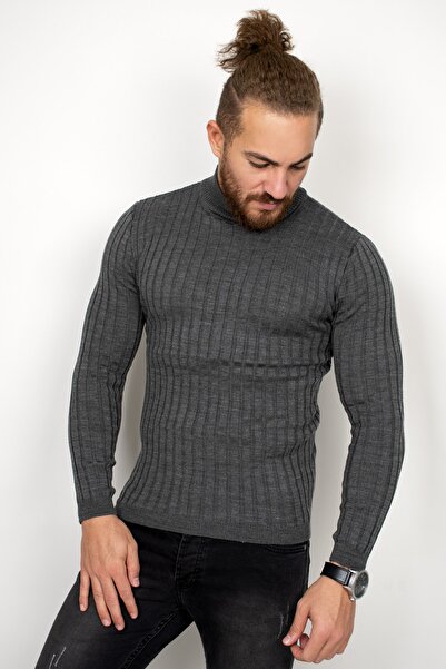 DeepSEA Ανδρικό πλεκτό πουλόβερ μισό ψαρά ανθρακί 2100017