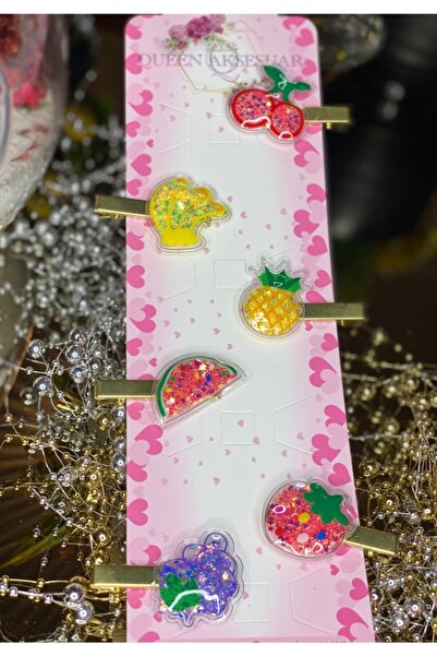 QUEEN AKSESUAR Κινητό σετ με παγιέτες με 6 αγκράφες με φρούτα Καρπούζι Ανανάς Φράουλα Μπανάνα Κεράσι Σταφύλια