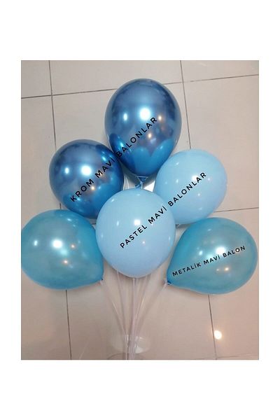 Parti dolabı 2 Pieces of 7 Balloon Stands and 14 Pieces of Chrome Blue - Pastel Blue - Metallic Blue Balloon Set