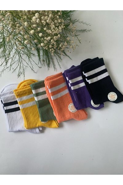 çorapdunyam Унисекс комплект от 6 цветни раирани колежански тенис чорапи, Ozn Clothing Czg51
