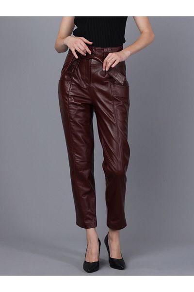 Basics&More Women's Plum Leather Pants
