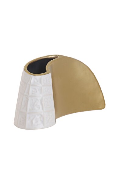 BİEV Seramik Vazo Beyaz Altın