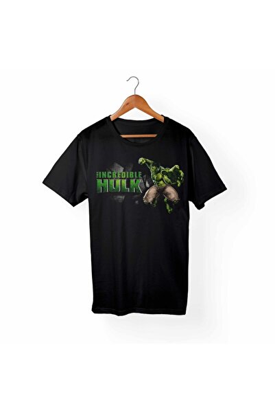 Unisex Siyah Hulk Marvel Tişört