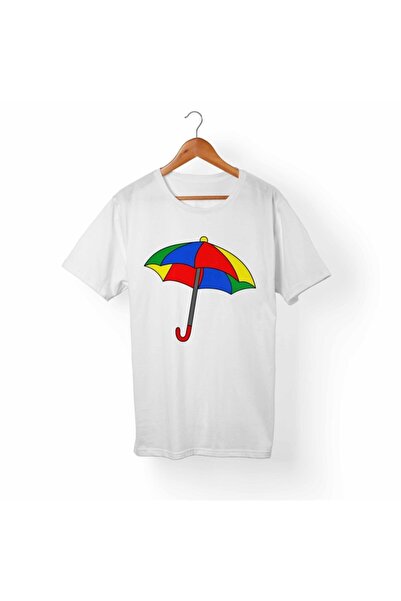 Alfa Tshirt تي شيرت مطبوع عليه مظلة مظلة بيضاء للجنسين