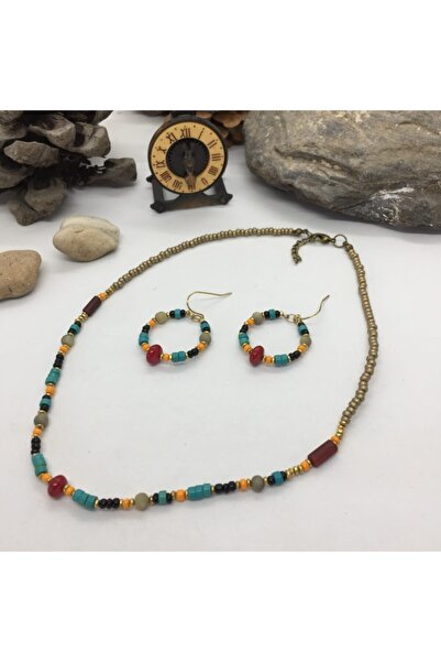 Porsuk Alternatif El Yapımı Etnik Otantik Bohem Kolye Küpe Set