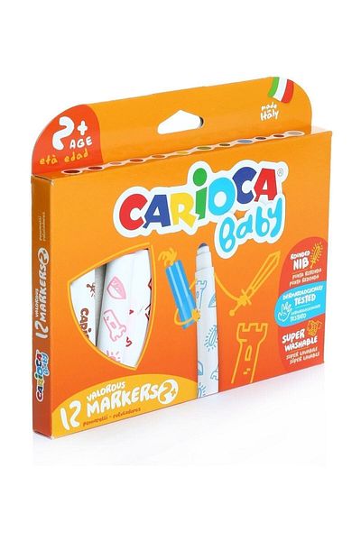 CARIOCA مجموعة ألوان شمع برأس لباد قابلة للغسل من جامبو بيبي، عبوة من 12 قلمًا