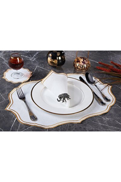 Caka home 2-Piece American Service Embroidered Lisa Linen Effect (Gold Glitter)