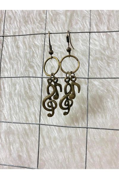 Herşey Nota Left Key Note Copper Earrings