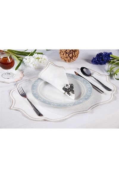 Caka home 2-Piece American Service Embroidered Lisa Linen Effect (Stone)