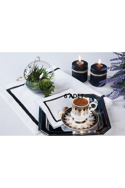 caka home design 6-Piece Cocktail Napkin Iris Embroidered Linen Effect ( Black )
