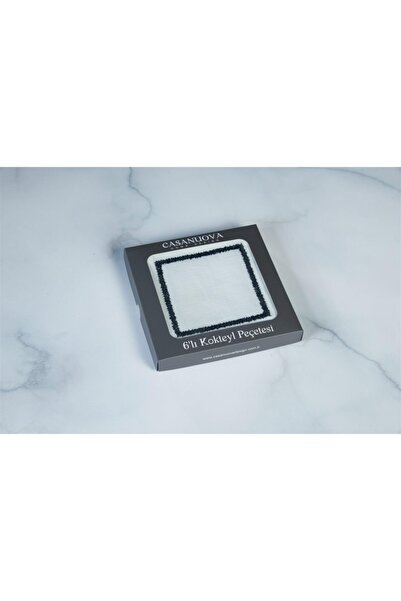 caka home design 6-Piece Cocktail Napkin Iris Embroidered Linen Effect ( Black )