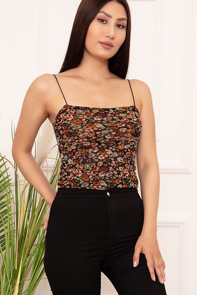 PULLIMM Tricou de damă cu imprimeu floral galben - curea de frânghie, model Esp02