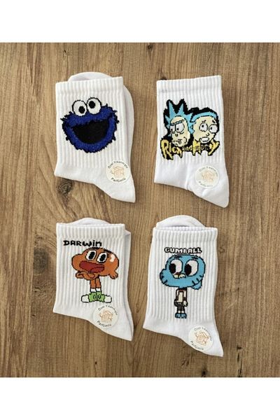 çorapdunyam Unisex σειρά 4 πολύχρωμες κάλτσες τένις κολλεγίου με σχέδια Ozngiyim Dsn20