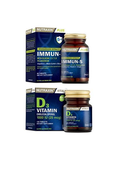 Nutraxin Vitamin D3 120 Tablets and Immun-s 60 Tablets - Food Supplement for Adults