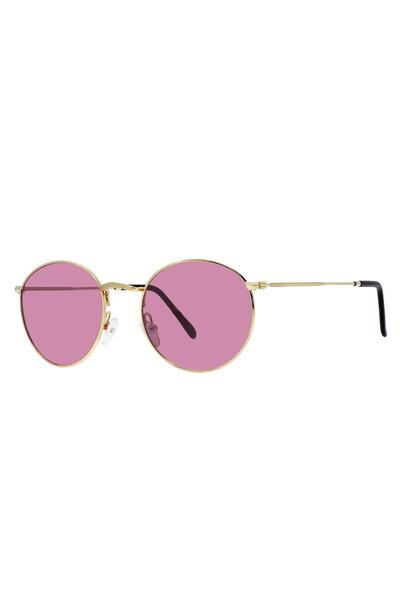 Polarize Yuvarlak Retro Gözlük Altın Çerçeve Pembe Aynalı Cam Güneş Gözlüğü