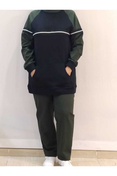 Mertcan Butik Γυναικείο Σετ Φόρμας Πράσινο Raglan με τσέπες Kangru