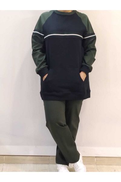 Mertcan Butik Γυναικείο Σετ Φόρμας Πράσινο Raglan με τσέπες Kangru
