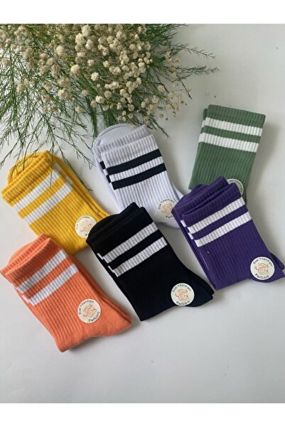 çorapdunyam Șosete de tenis unisex, cu dungi colorate, 6 piese Çzg9