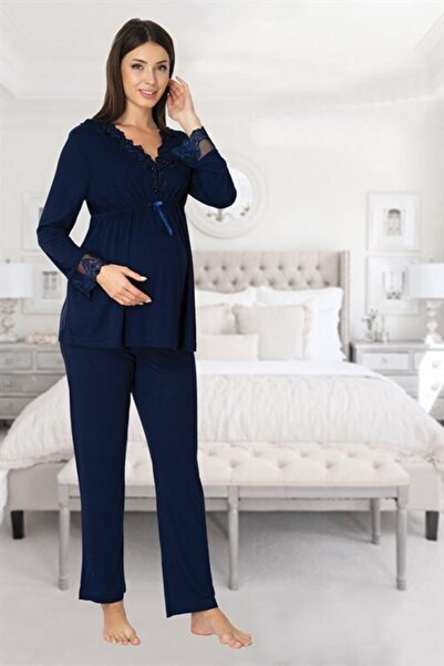 Lohussa Set de pijamale de maternitate cu mânecă lungă pentru femei Effort bl...