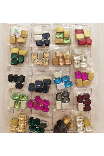 yiğit aksesuar 13x18(1.8cm) Dikdörtgen Kasalı Dikme Cam Taş(100 Adet) Karışık...