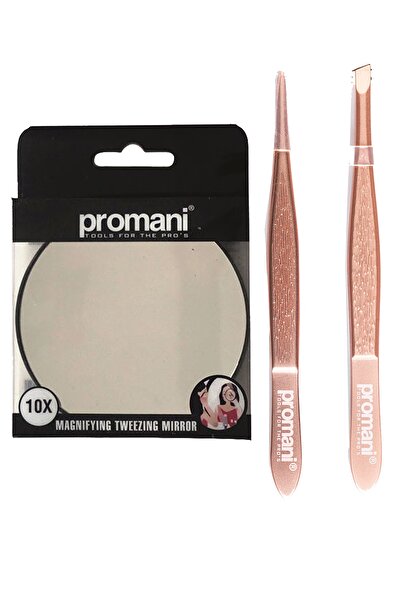 Promani Rose Altın 2 Li Cımbız Seti (eğik Uçlu/sivri Uçlu) + Büyüteçli Ayna 10x