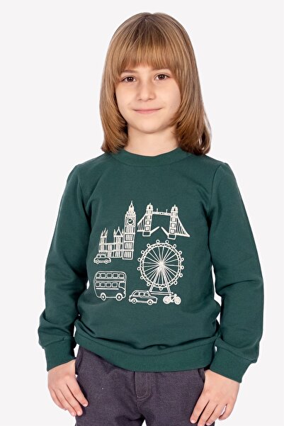 Ozmoz By Mukadder Özden سويت شيرت أخضر مطبوع للأولاد