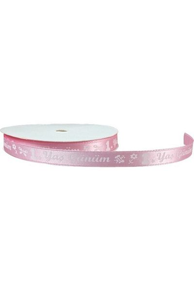 Kazanabil WHITE ON PINK MY 1ST BIRTHDAY SATIN RIBBON 10 MT.