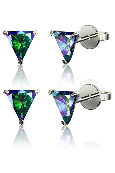 Jewelry For Light 2'li Set 5mm, 6mm Üçgen Kesim Mistic Topaz Tektaş Kübik Zir...