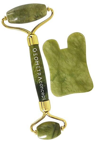 Kare Gua Sha & Jade Roller Set | Premıum Yüz Masaj Aleti | Yeşim Taşı
