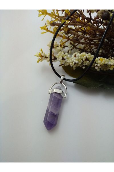 BalıkHediyelik Amethyst Stone Necklace Nail Shaped Natural Stone Necklace