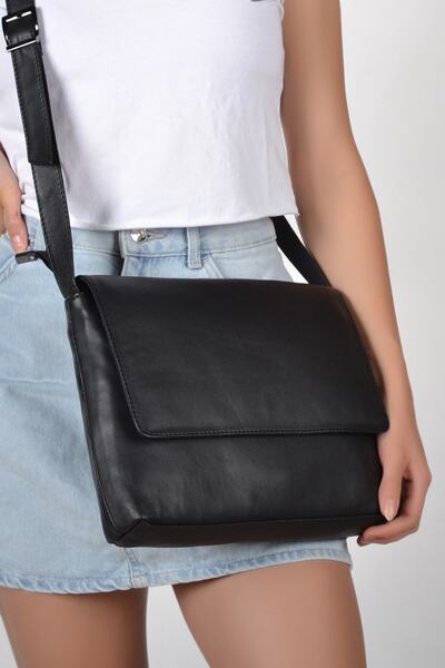 Meka Deri Kadın Siyah Hakiki Deri Çanta