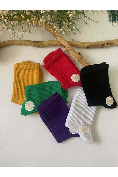 çorapdunyam Unisex Σειρά 6 πολύχρωμες απλές κάλτσες τένις κολλεγίου Ts4544