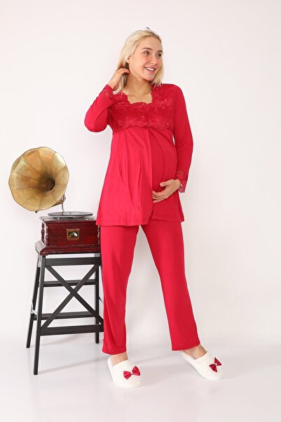 lohusahamile Lohusa Hamile 2601 Vişne Uzun Sabahlıklı Lohusa Pijama
