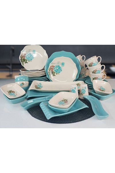 Keramika Turquoise Rose 41 Piece Breakfast Set for 6
