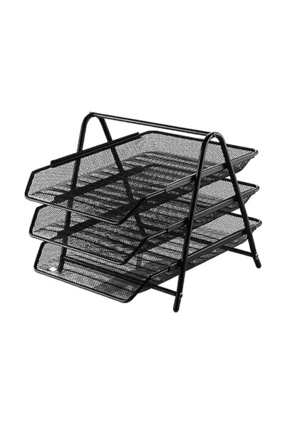 Notpa Siyah Metal Masaüstü 3 lü Evrak Rafı